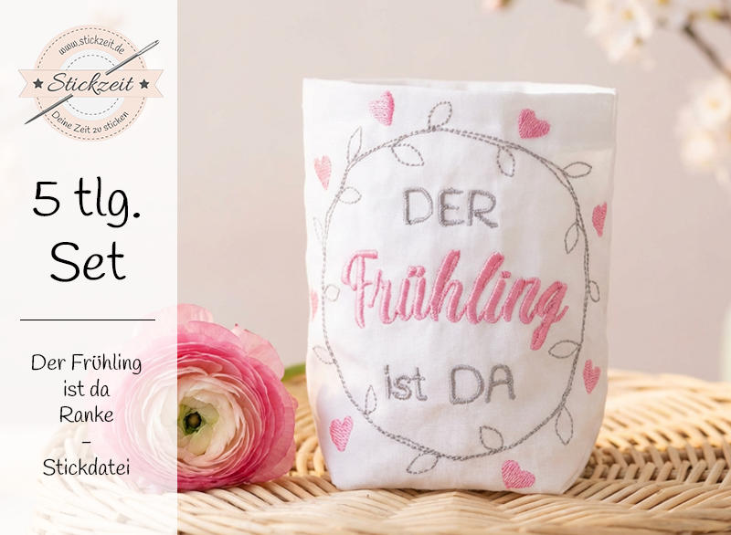 Der Frühling ist da mit Ranke - Vollstick Stickdatei